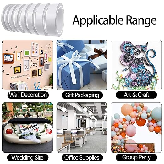 Thin Double Sided Tape for Craft,Card Making,Gift,Scrapbooking and Office School Stationery Supplies,Tear-by-Hand, Paper Backing (4Rolls,1 Inch x 32 Yards Per Roll)