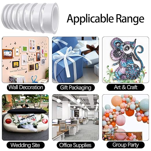 Thin Double Sided Tape for Craft,Card Making,Gift,Scrapbooking and Office School Stationery Supplies,Tear-by-Hand, Paper Backing (4Rolls,1/4 Inch x 32 Yards Per Roll)