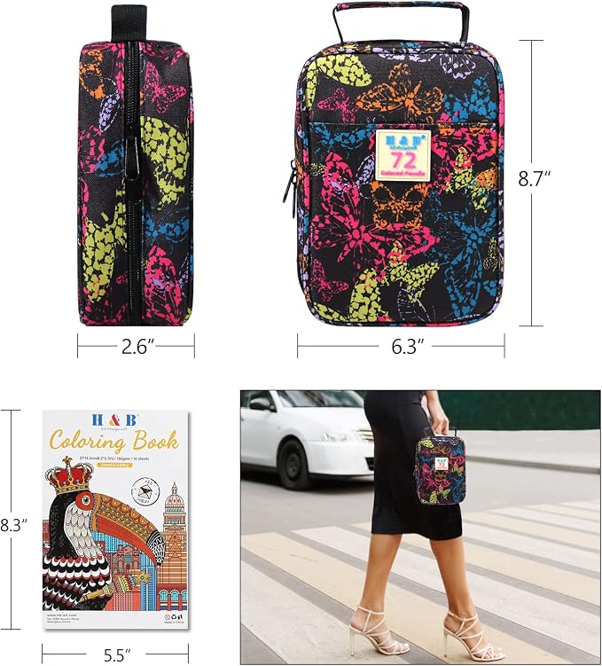 H & B 72 Colored Pencils for Adults Beginners with Case & Coloring Book Set | Oil-based Soft Cores for Smooth Drawing & Coloring - Vibrant Blendable colors - Portable Travel Kit with Sharpener & Eraser