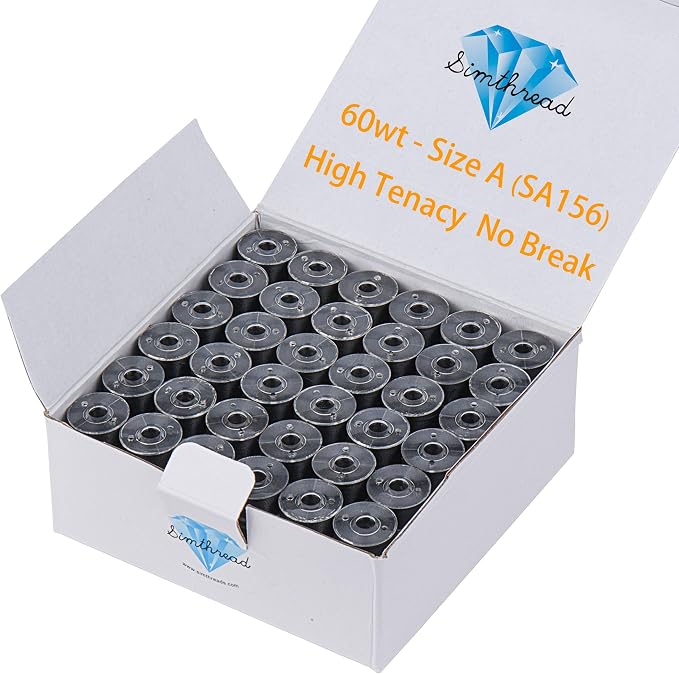 Simthread 144pcs Size A SA156 Embroidery Prewound Bobbin Thread - Black