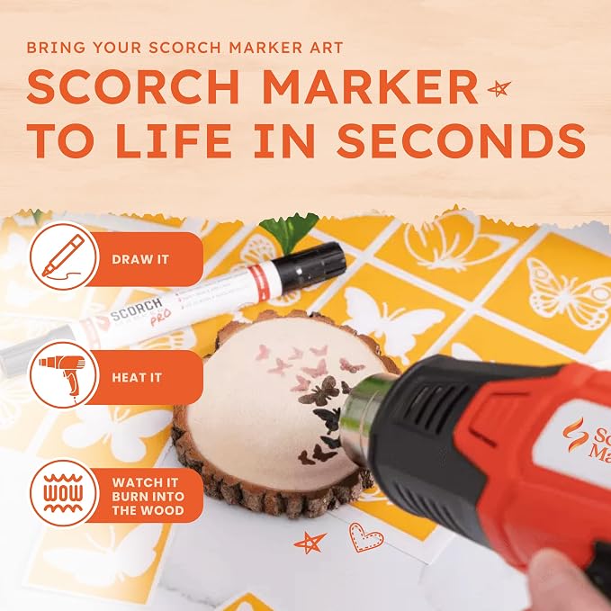 Scorch Marker Craft Heat Gun, 1500W Hot Air Tool for Wood Burning Projects