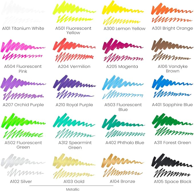 ARTEZA Acrylic Paint Markers, Set of 20 Acrylic Paint Pens in Assorted Colors, Art Markers for Glass, Pottery, Ceramic, Plastic, Rocks, and Canvas