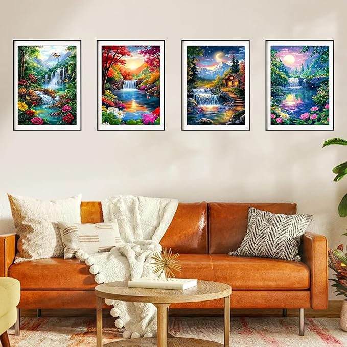 DOZEEZOP 4-Pack Diamond Art Kit for Adults, 5D Diamond Painting 12x16 Inch | Landscape pictures, Full Round Drills, Home Wall & Shelf Decor, Beginner-Friendly DIY Craft, Stress Relief, All-Occasion Gift