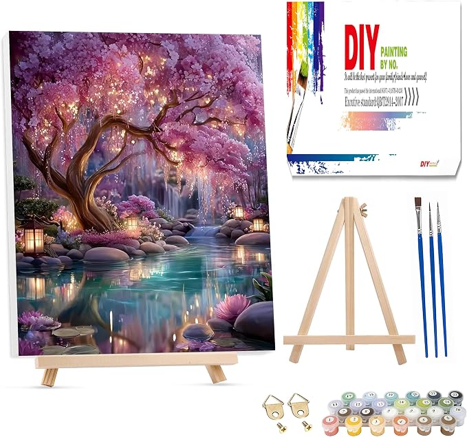 Tree of Life Paint by Number Adult with Frame Wooden Easel,Adult Paint by Numbers Tree of Life,Paint by Numbers Kit for Adults,DIY Acrylic Paint by Numbers for Adults Home Wall Decor 12x16inch