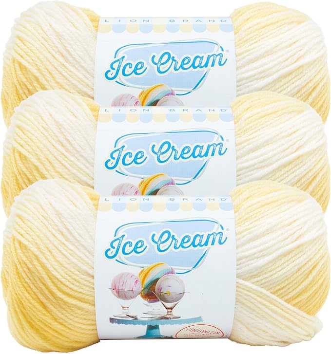 Lion Brand Yarn, Ice Cream Crochet Yarn, Lemon Meringue, Yellow, 3 Pack