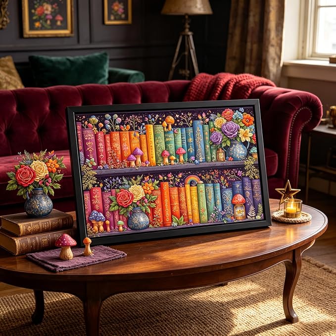 5D Diamond Painting Kit for Adults, Book FlowerDiamond Art Kits 12x16In | Full Round Drill Bookshelf Gem Painting Paint by Diamonds Relaxing DIY Craft for Home Wall Decor