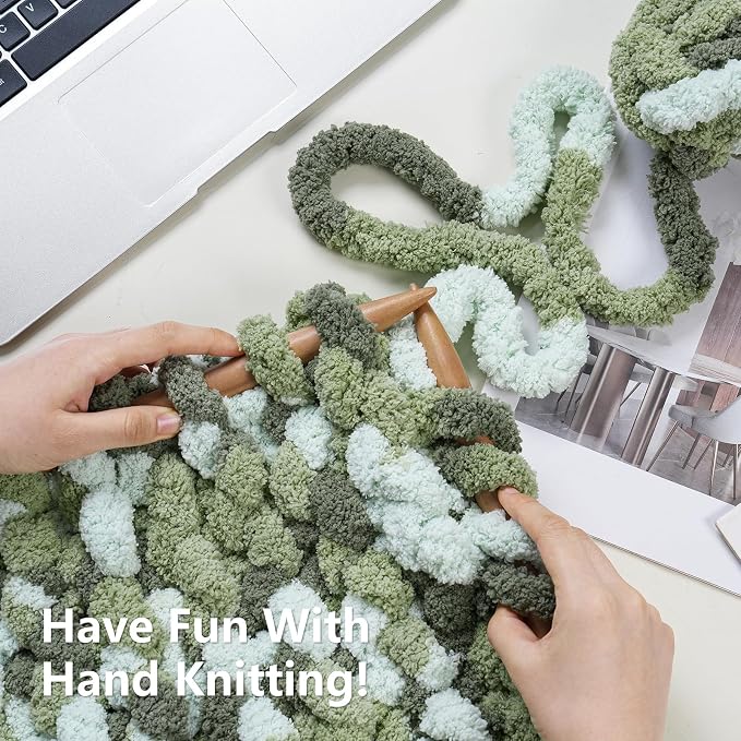 Cozyful Chunky Yarn for Hand Knitting - #10 Chunky Chenille Blanket Yarn, Jumbo Big Thick Chunky Yarns for Crocheting, Tie Dye Bulky Knit Yarns, 8 Skein (20 yds 8 oz Each Skein), Forest & Sage & Mint