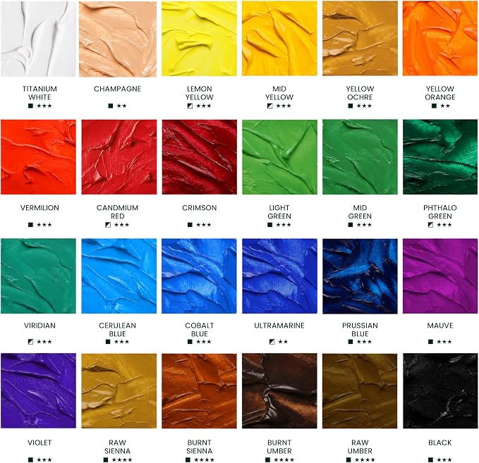 MyArtscape Oil Paint Set - 24 x 12ml Artist Oil Paints | Rich pigment oil paints for canvas painting with smooth blending layering glazing and glossy finish