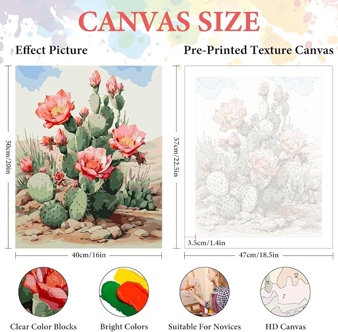 Paint by Numbers Kit for Adults Beginner, Desert Cactus Flowers,16x20 Inch