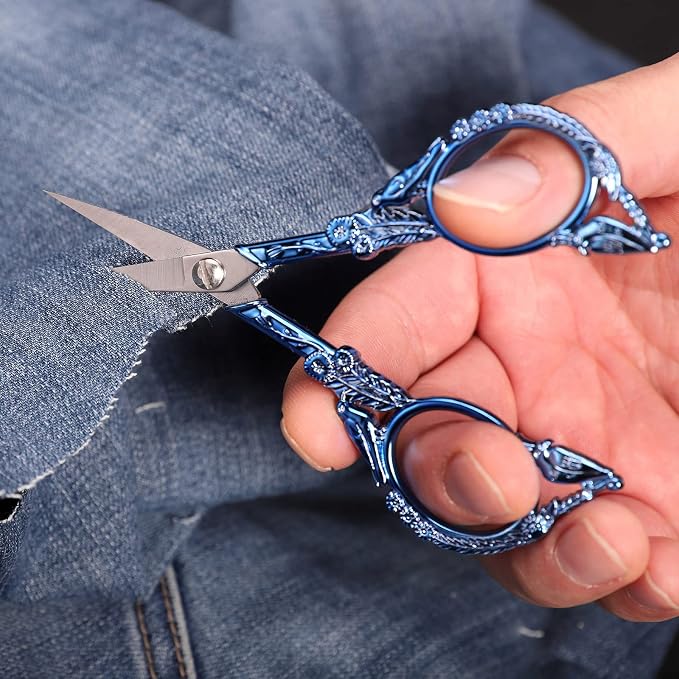 YOUGUOM Embroidery Scissors, Small Sharp Pointed Detail Shears | for Sewing, Crafting, Needlework, Cross Stitch, Yarn, Thread Cutting, 4.6in, Blue, Little Bird DIY Tools