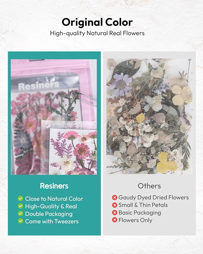 Dried Flowers, Resiners 100Pcs Pressed Flowers for Craft Baby Pink Real Natural Dried Flowers Dry Leaves Kit for DIY Making Crafts Resin Soap Candle Scrapbook Supplies Card Making Jewelry