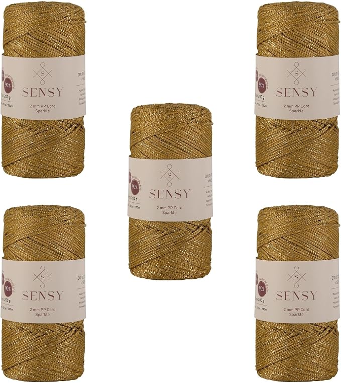 S Sensy 2mm -Premium Polypropylene Macrame Cord 5 Pack Mustard Sparkle 252y