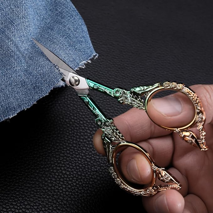 YOUGUOM Precision Embroidery Scissors, Sharp Sewing Scissors | Small, Pointed Tip, for DIY Craft, Cross Stitch, Needlework, Artwork, Knitting, Threading Tools, 4.6in, Green, Cute Bird