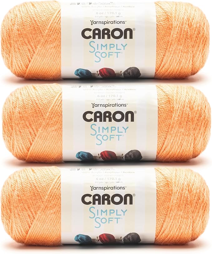 Caron Simply Soft Yarn for Crocheting & Knitting, Peach, 3-Pack | #4 Worsted Medium, Soft 100% Acrylic Yarn for Crochet, Knitting, Blankets and Crafts, 315 Yards, 170.1g/6oz per skein