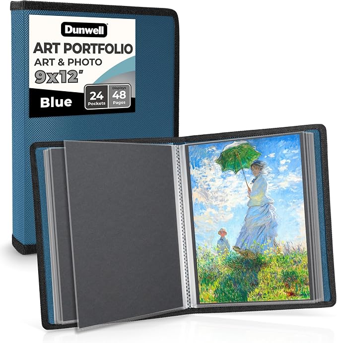 Dunwell Art Portfolio 9x12, 24 Pockets, Displays 48 Pages, Blue