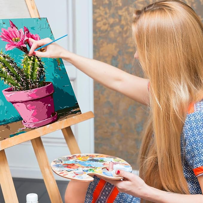 Mrnsiet Paint by Number for Adults Beginners, Easy Cactus Paint by Numbers Kits on Canvas, DIY Cactus Oil Painting Kits Adults' Paint-by-Number Kits for Home Wall Decor 16x20 Inch