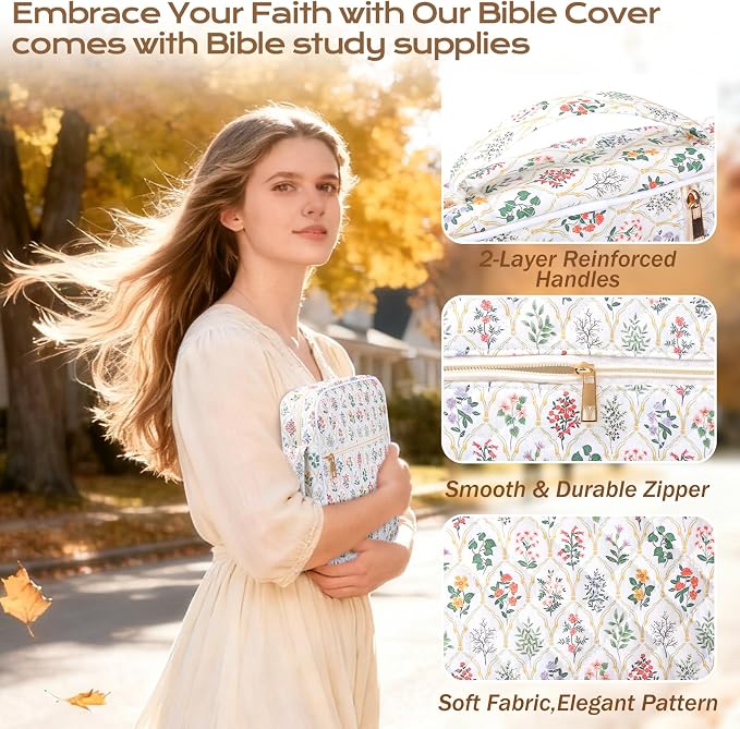 XKDOUS Bible Cover Case for Women Bible Bag Journaling Kit w/Study Supplies