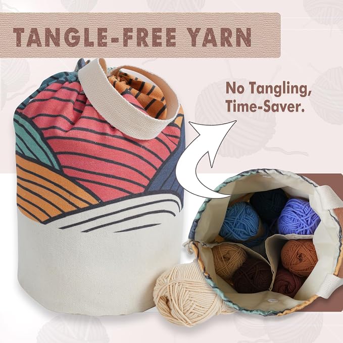 TOGETRUE Yarn Bag, Knitting Crochet Bag, Portable Yarn Storage Bags Organizer for Crocheting Project, Store Skein Ball, Short Knitting Needle (Medium, Color Arc)