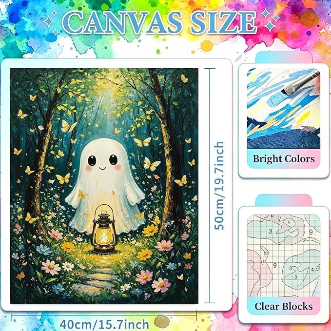 YarnWhimsy Ghost Paint by Numbers for Adults, Halloween Painting by Number