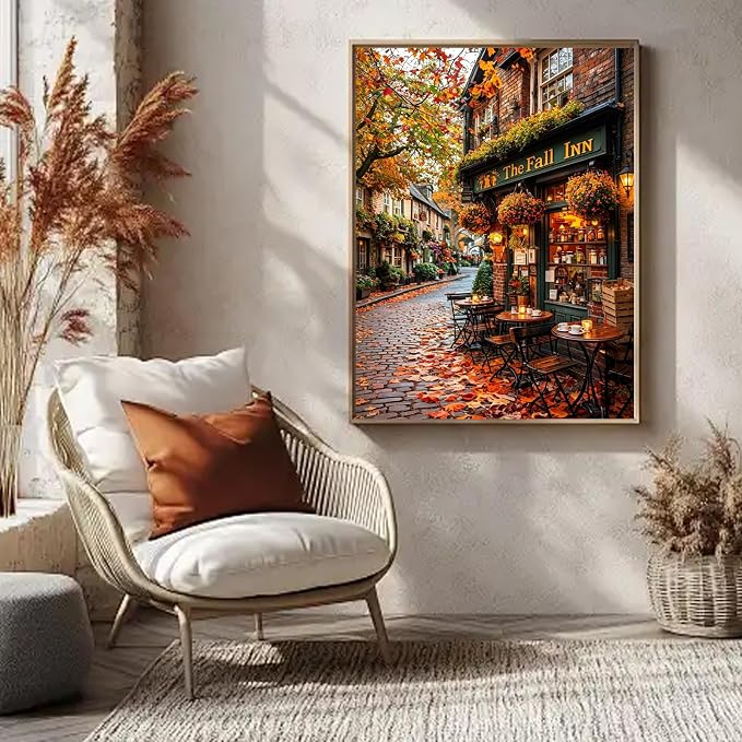 Autumn Paint by Numbers kit for Adults, Fall DIY Painting Kits 16x20inch | Autumn Paint by Number Adult, Inn Painting by Numbers for Adults, Arts and Crafts for Adults, Gifts and Home Decor
