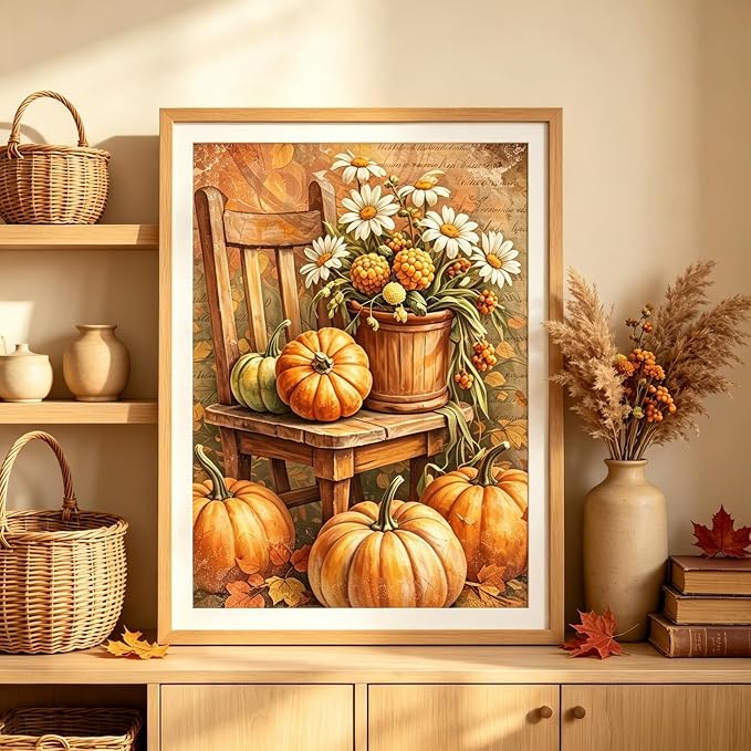 Vintage Pumpkin Daisy Diamond Painting Kits for Adults, Autumn Diamond Art