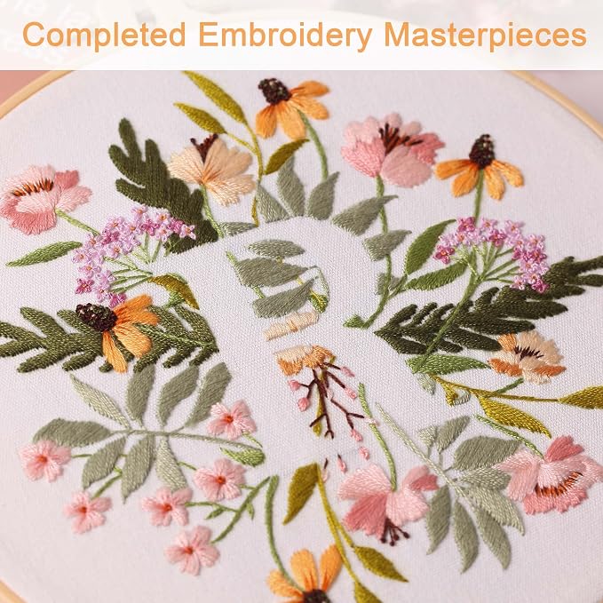 Harimau Letter R Pattern Embroidery Kit for Adult Beginners, Complete Starter Pack with 1 Hoop, Needles, Instruction Guide & Embroidery Stitch Video Tutorials