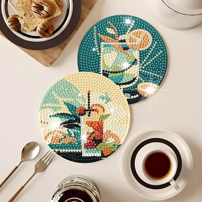 Ycydilirab 8 Pcs Cocktail Diamond Art Coasters with Holder,Cocktail Diamond Art Kits for Adults,Diamond Painting Coasters Kit for Gift