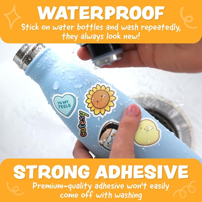 Cute Stickers for Kids Classroom Decor - 108pc Kawaii Water Bottle Stickers for Teens - Waterproof Vinyl Teacher Reward Stickers for Water Bottles - Back to School Supplies - Classroom Must Haves