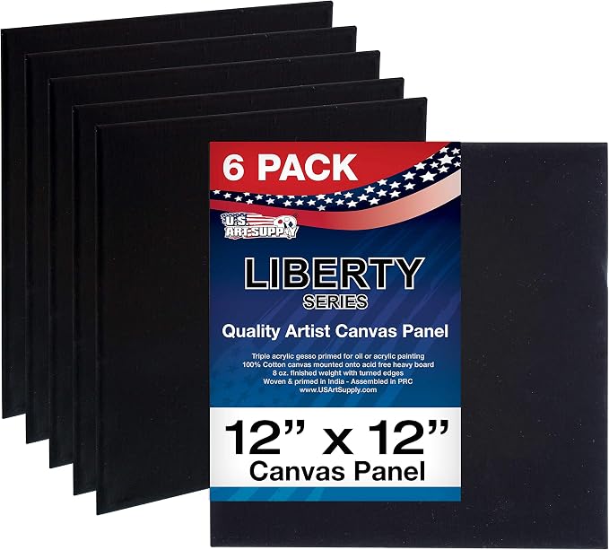 U.S. Art Supply 12 X 12 Inch Black Art Canvas Board Panels 6 Pack - 8 Ounce