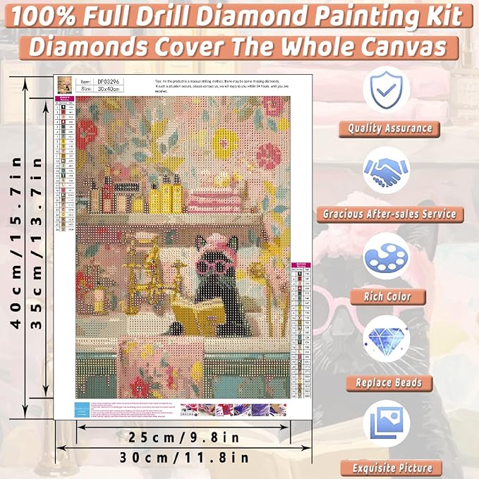 Black Cat Diamond Art Kits for Adults Diamond Painting Kit for Beginner
