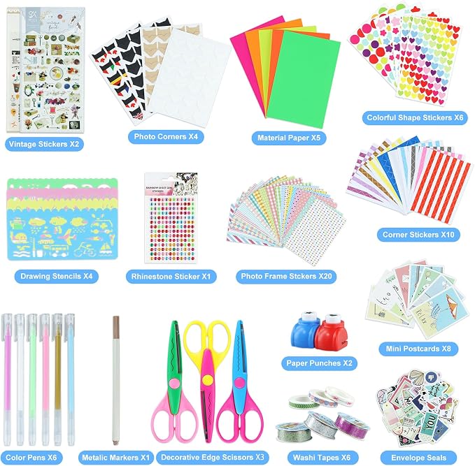 SICOHOME Scrapbook Supplies Scrapbook Kit, DIY Junk Journaling Supplies Kit | Scrapbooking Tools Paper Stickers Tapes Scissors Markers, Valentines Craft Gift for Kid Girl Women Teen Adult Starter