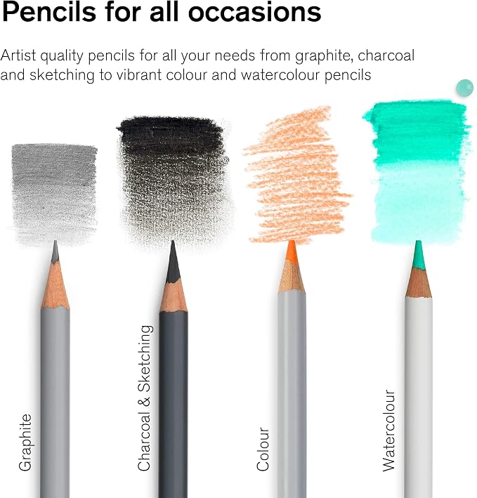 Winsor & Newton Studio Collection, 6 Count, Charcoal Pencils | Mixed Grade Charcoal Pencils, Wooden Barrels, On-The-Go Tin, High Quality Core Binder, Break-Resistant Cores & Points