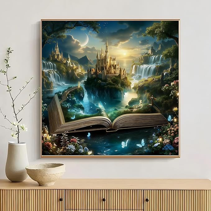 EIBEILI Waterfall Scenery Diamond Art Kits for Adults,Castle Diamond Painting Kits for Adults Beginner,5D DIY Full Round Drill Diamond Dots Paintings for Home Wall Decor Gift 14X14inch