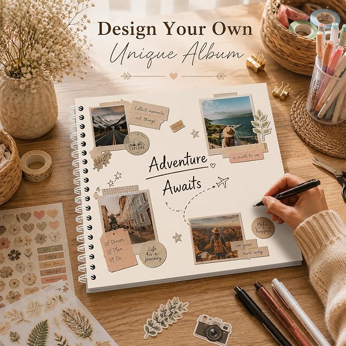10x10 Inch DIY Scrapbook Album 40 Pages (20 Sheets), Hardcover Kraft Paper