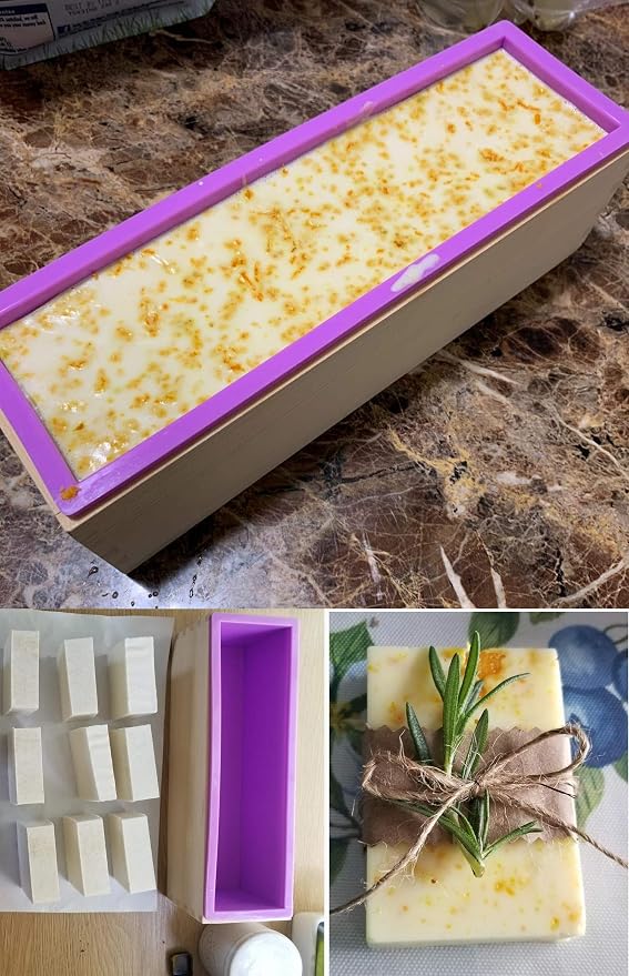 2 PCS Silicone soap molds -1 PCS Soap Cutting Tool Set Wooden Bamboo