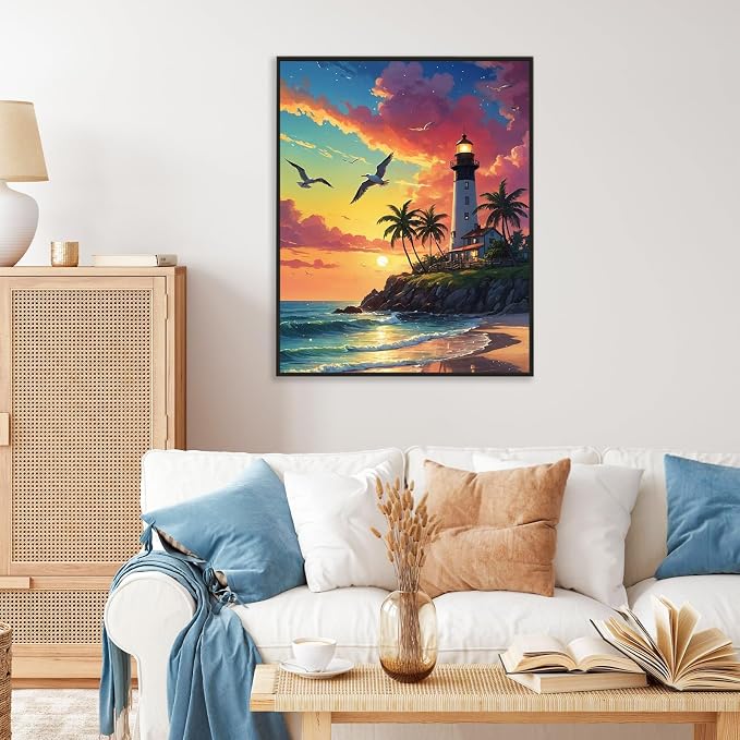 Paint by Numbers Kit for Adults, Lighthouse Number Painting Canvas Kit | DIY Acrylic Painting Set for Beginners, Stress Relief Relaxing Craft, Home Wall Decor, Holiday Gift for Adults, 16x20 Inch