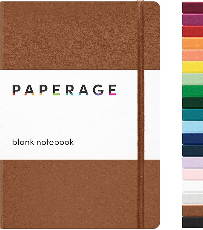 PAPERAGE Blank Journal Notebook, (Cognac), 160 Pages, Medium 5.6 in x 8 in - 100 GSM Thick Paper – Hardcover Journaling Notebook for Work, School, Note Taking or Sketching
