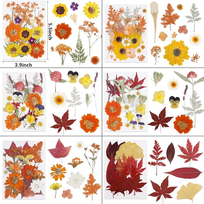 NESCCI 277 Pcs Autumn Dried Flowers for Crafts,Real Nature Dried Flowers for Craft Bulk Dry Flowers Leaves Kit Used for Resin Molds Scrapbooking DIY Art Crafts Candle Soap Making Nails Décor