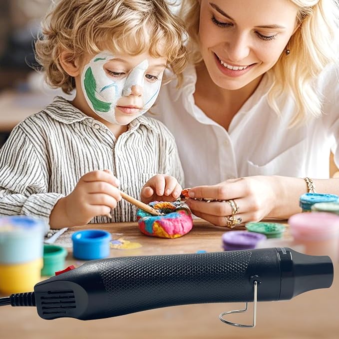 Mini Heat Gun for Crafting, 300W 2-Temp Settings Fast Heat Hot Air Gun Tool for Crafting, Heat Gun for Craft Dryer, 6.56Ft Long Cable Overload Protection for Drying Paint, Shrink Tubing - Black