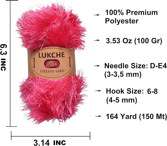 Eyelash Fun Fur Yarn Premium 100% Polyester 164 Yds (150 Mt), 3.53 Oz (100 Gr) Colorful Crochet Yarn Dıy Hand Knitting (Candy Pink, 3 Skein)