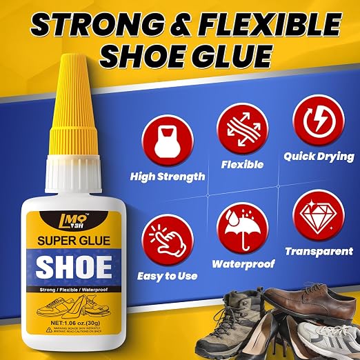 Shoe Glue Sole Repair, Heavy Duty Super Glue for Shoes Boot Sneakers Heels Waterproof, All Purpose Instant Cyanoacrylate Adhesive for Leather Rubber Bottom Soles Handbags, Flexible and Quick Dry