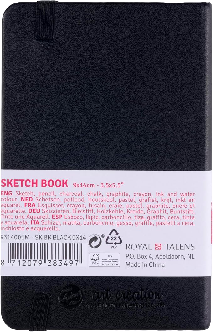 Talens Art Creation Sketchbook, 140 GSM/94 lbs, Black, 3.5 x 5.5 in