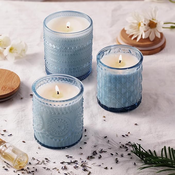 12Pack Blue Candle Jars - 3 Styles Candle Jar with Lids for Any Décor