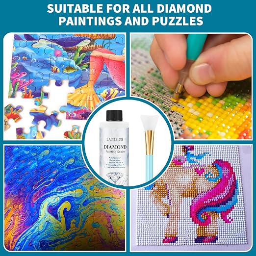 LANBEIDE Diamond Painting Sealer 200ML with Silicone Brush, 3 Pack (21 OZ) | 5D Diamond Painting Glue Accessories Permanent Hold & Shine Effect for Diamond Painting and Jigsaw Puzzles