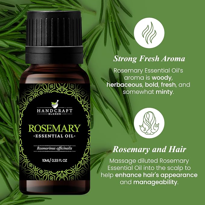 Handcraft Blends Rosemary Essential Oil – 0.33 Fl Oz – 100% Pure and Natural – Premium Grade Essential Oil for Diffuser and Aromatherapy, Skin, Massage, Candle and Soap Making Fragrance