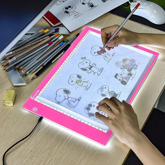 XIAOSTAR Light Box Drawing Pad, Tracing Board with Type-C Charge Cable and Brightness Adjustable for Artists, AnimationDrawing, Sketching, Animation, X-ray Viewing (A4-Pink) | for Artists,Animation Drawing,Sketching,Animation,X-ray Viewing (Red)