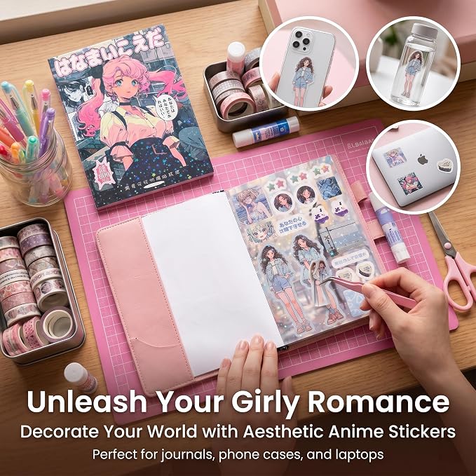 Tmtains 800Pcs Japanese Sticker Book for Scrapbook Heisei Retro Comic Books Style Kawaii Korean Sticker for Journaling Aesthetic Japanese Stickers Book for Adults DIY Crafts Junk Journal Gifts (Girl)