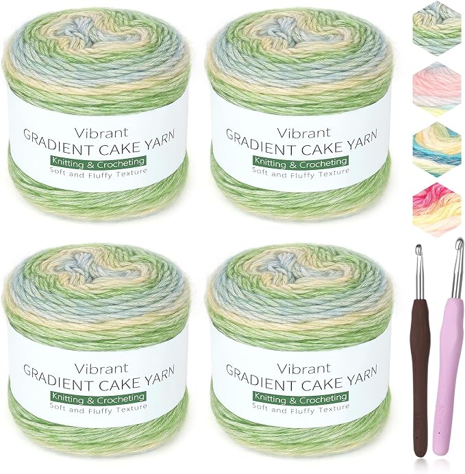 Katech Gradient Cake Yarn for Crocheting-Fairyland Yarn-Soft Ombre Yarn | 4x100g 60% Cotton 30% Acrylic 10% Wool-Multicolor Rainbow Cotton Crochet Yarn for Scarves, Shawls, Blankets, and Garments(F)