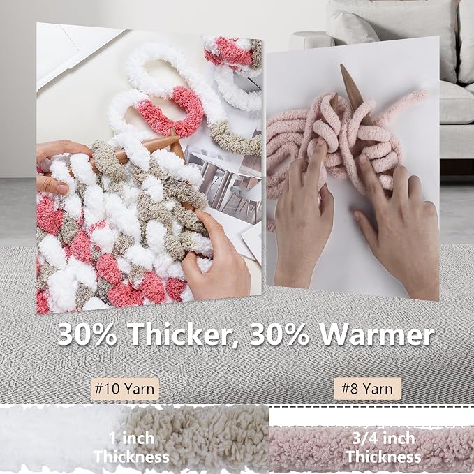 Cozyful Chunky Yarn for Hand Knitting - #10 Chunky Chenille Blanket Yarn, Jumbo Big Thick Chunky Yarns for Crocheting, Tie Dye Bulky Knit Yarns, 8 Skein (20 yds 8 oz Each Skein), Khaki & Rose & White