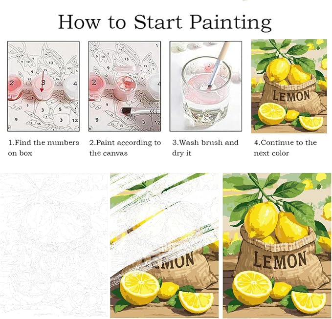 ZRIZQ Landscape Paint by Numbers Kit for Adults Beginner,Lemon,16x20 | Full set with wooden brushes,rolled canvas,rich paints.Calming activity.Beginner friendly.Just open and paint.